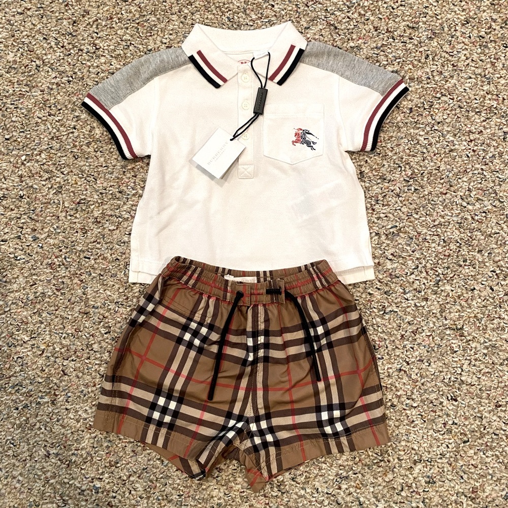 Burberry baby swim short and polo shirt 6M NWT